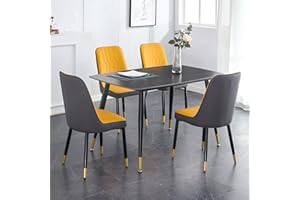 UELKS Table and Chairs Set of 4, Dining Room Table Set for 4, Sintered Stone Kitchen Table Top and Modern Chairs Set of 4 for Kitchen Dining Room, Small Space
