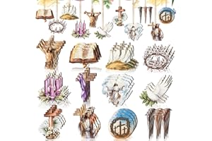 Spiareal 36 Pcs He is Risen Ornaments Wooden Religious Easter Ornaments for Tree Rustic Jesus Cross Wood Cutouts He is Risen Easter Decorations for Small Tree Home Indoor Decor