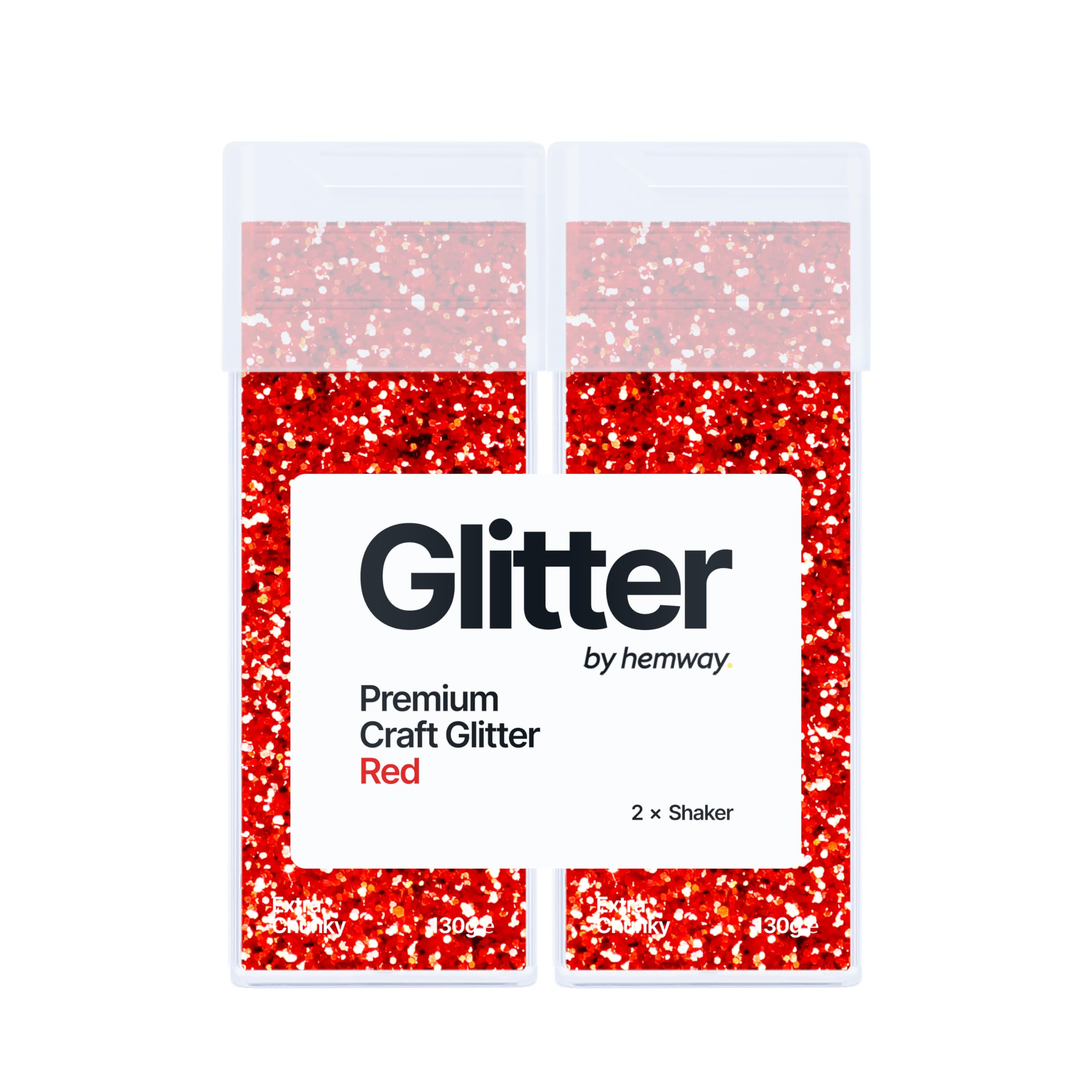 Hemway Glitter Shaker Red 130g x2 Pack Extra Chunky, Craft Glitter Shakers for Resin & Epoxy Crafts, Christmas Art Supplies, Nail, Body, Face, Eye, Festival, Crafting, Slime, Sparkle