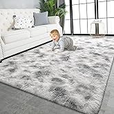 TWINNIS Super Soft Shaggy Rugs Fluffy Carpets 8x10 Feet, Indoor Modern Plush Area Rugs for Living Room Bedroom Kids Room Nursery Home Decor, Upgrade Anti-Skid Fuzzy Rug, Grey and White