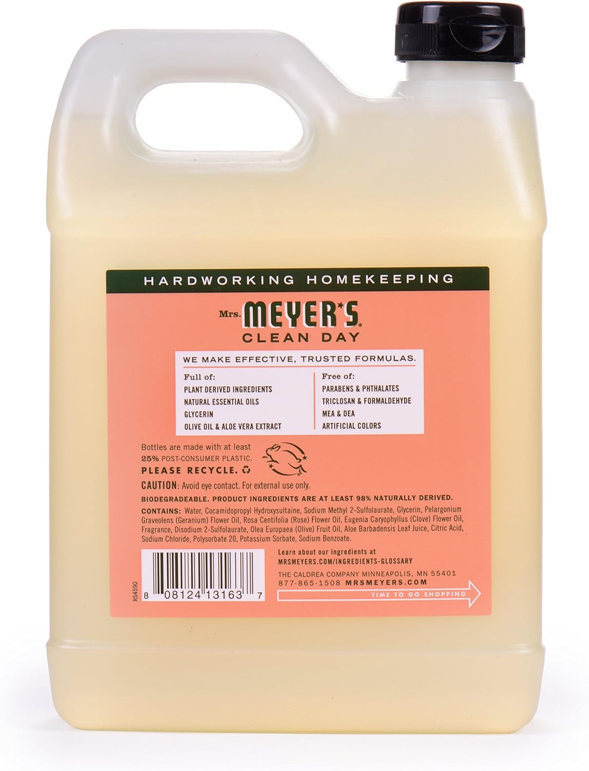Mrs. Meyer's Clean Day Liquid Hand Soap Refill, Cruelty Free and Biodegradable Formula, Geranium Scent, 33 oz : Hand Washes : Beauty