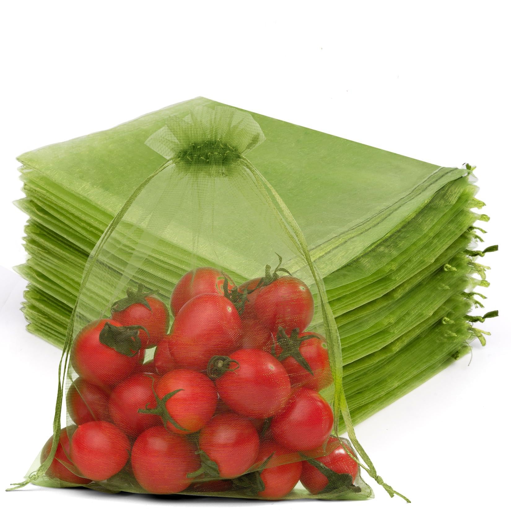 Crweety 50 PCS 6x9 Inch Green Organza Bags, Mesh Bags Drawstring Small Fruit Protection Bag for Easter Gifts, Party Favors, Wedding, St. Patrick's Day
