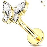 Melighting 14K Solid Gold Butterfly Cartilage Earring - Titanium Threadless Push In Earring - 16G Flat Back - 6/8 mm Helix Piercing for Women