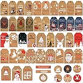 100PCS Christmas Gift Tags with Hemp Rope, 50 Styles Xmas Kraft Tags for Christmas Presents Wrapping DIY Holiday Gift and Label Packaging Festive Name Tag
