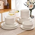 AmorArc Ceramic Dinnerware Sets, Wavy Rim Stoneware Plates and Bowls Sets, Highly Chip and Crack Resistant | Dishwasher & Microwave & Oven Safe Dishes set, Service for 6 (18pc)-Matte Speckled White