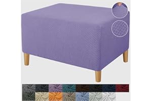 JIVINER Ottoman Cover Rectangle Stretch Ottoman Slipcovers for Folding Storage Footstool Soft Footrest Furniture Protector with Elatic Bottom (Large, Light Purple)