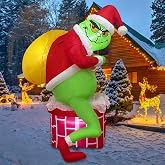 Guoofu Christmas Inflatable, Green Santa Chimney Inflatables Outdoor Decor | Blow Up Yard Decorations with LED Light, Xmas Winter Holiday Inflatables Outdoor Decor for Party Yard Garden Lawn