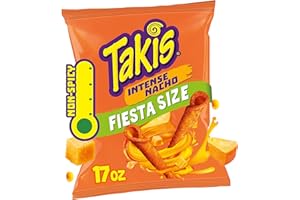 Takis Intense Nacho 17 oz Fiesta Size Bag, Cheese Flavored Non-Spicy Cheesy Rolled Tortilla Chips