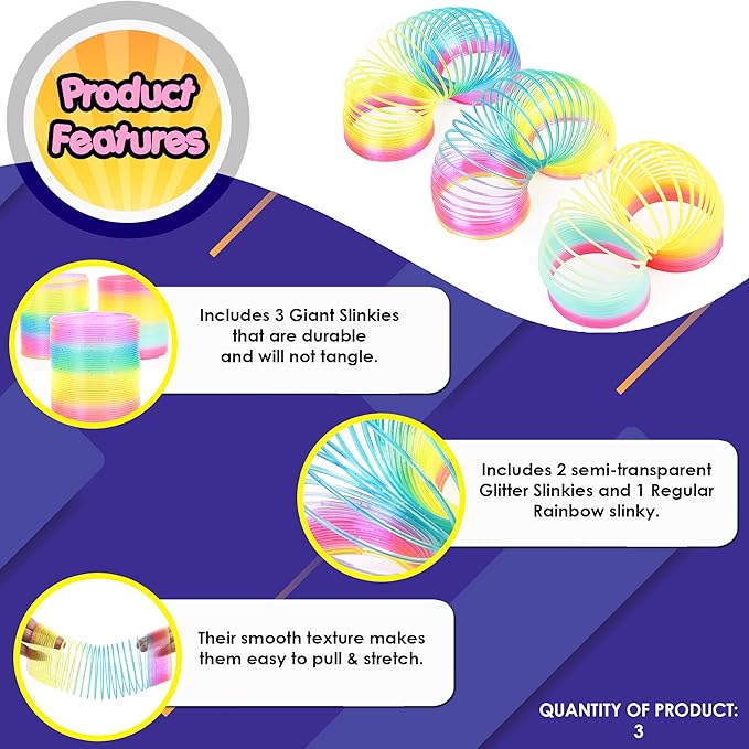 Wind Up Toys The Twiddlers 3pcs Large Slinky Toy Magic Spring Stretchy Toy Rainbow Slinkies Ideal Indoor Toys For Kids For Hours Of Play And Entertainment Toys Games