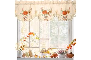 Windkream Fall Kitchen Thanksgiving Curtains Valances 58 x 15 Inch Autumn Window Treatment Valance Embroidered Pumpkins Maple for Living Room Bedroom Bathroom Decor