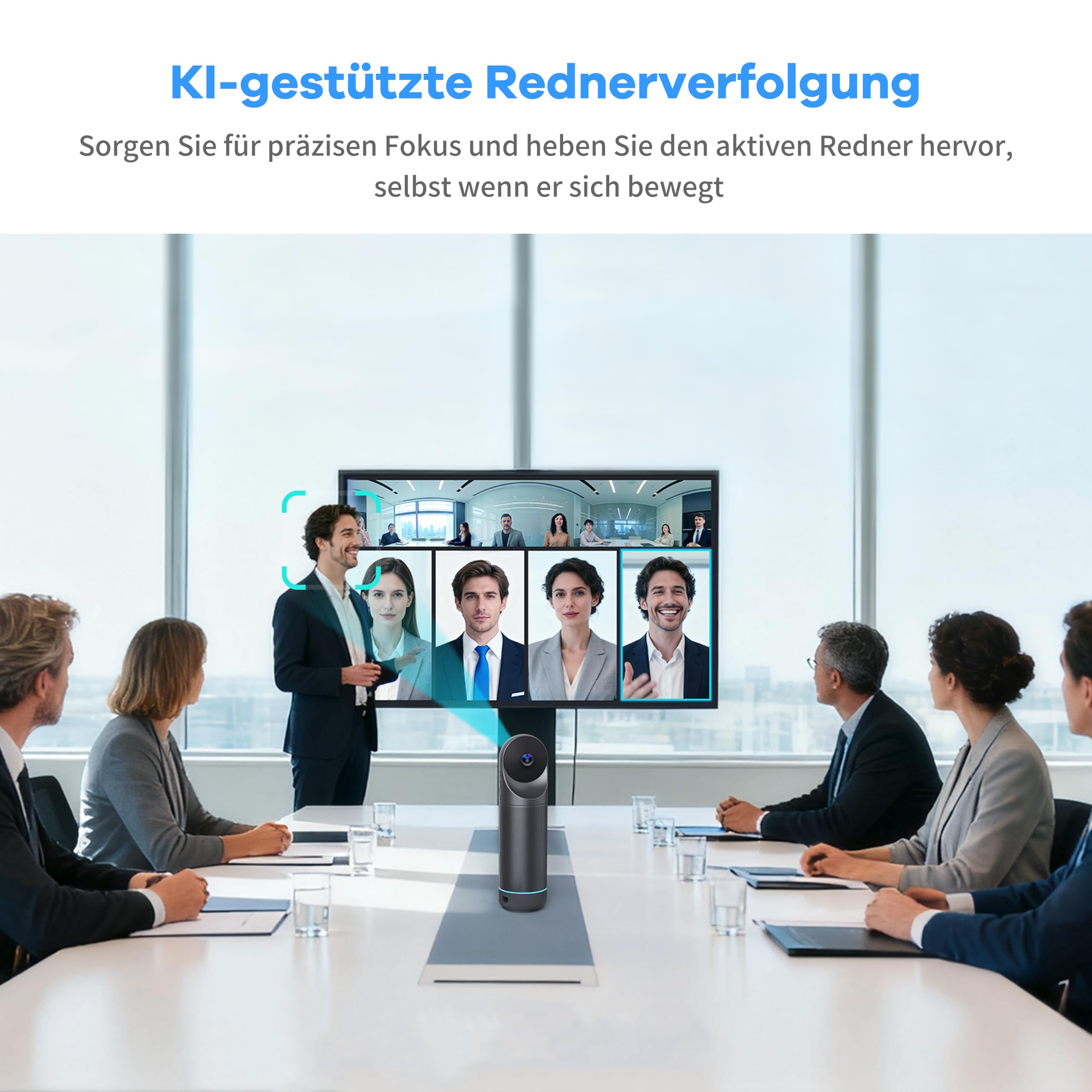KanDao Meeting Pro 360 Grad Videokonferenzkamera All-in-One, 1080P HD Webcam mit Mikrofon und Lautsprecher, KI Sprecher-Fokus & Lokale Aufnahme, 5,5m Reichweite, Plug & Play für Zoom,MS Teams,Skype 4