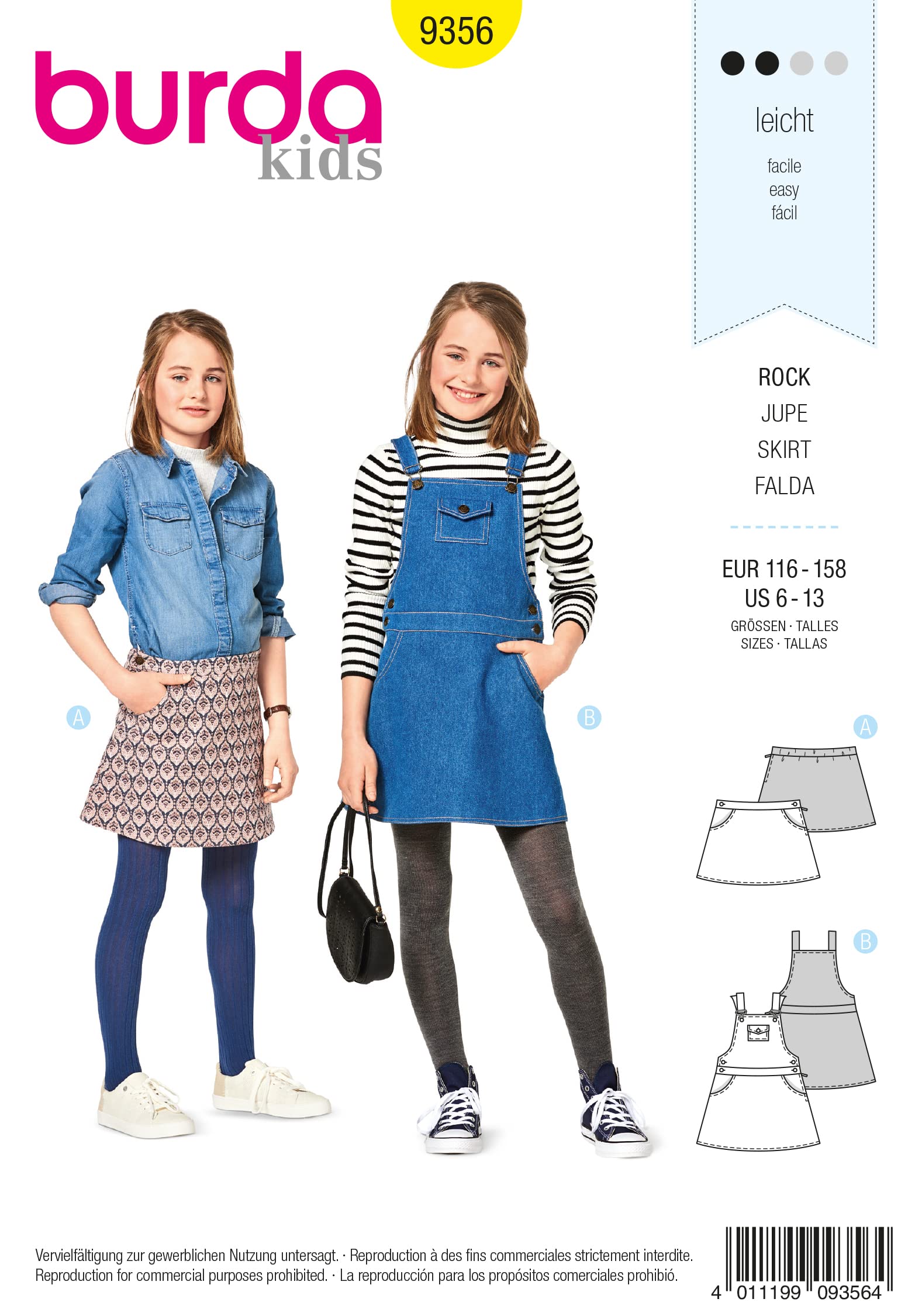 Burda Patron Kids 9356 Skirt and Overalls, Paper, Multicoloured, 19 x 14 x 0,5 cm