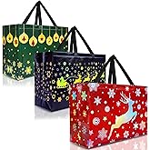 Nush Nush Extra Large Christmas Gift Bags – Set of 12 Festive XL Reusable Holiday Gift Bags with Handles (4 Red, 4 Green, 4 Navy Blue) – For Large Xmas Presents - 17Wx7.5Dx12H