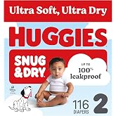 Huggies Snug &amp; Dry Diapers Size 2, 116 Count | Ultra Soft and Ultra Dry, Day &amp; Night Protection, GentleAbsorb Liner, Wetness Indicator, Fragrance Free, No Parabens