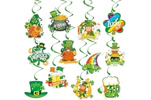 St-Saint Patricks-Day Party Decorations Garland Streamers - 12Pcs Green Banner Decor Shamrock Gonme Hat Hanging Swirl,Baby Shower Birthday Irish Lucky Party Supplies Hugtmr