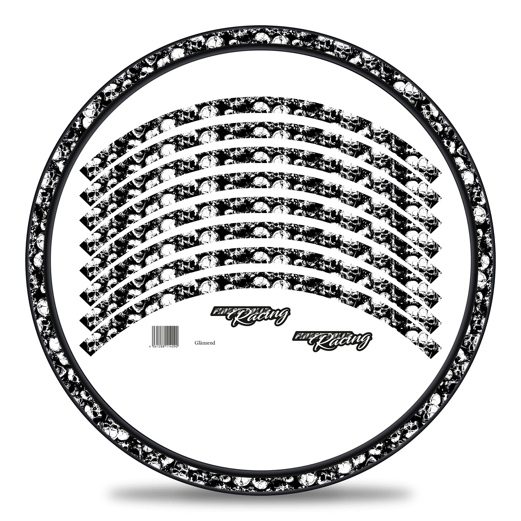 Finest Folia Set of 16 Wheel Rim Stickers for Bicycle Rims in Various Designs Complete Set for 27 Inch / 29 Inch for Ebike Road Bike Mountain Bike MTB Balance Bike (No. 3 Skulls, Shine)