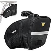 Topeak Aero Wedge Pack, w/ Fixer F25, Large | Expands From 1.48 to 1.97 L | Click-On Quick Release Mount | Fits 27.2-34.9mm Seatposts | Teflon-Coated 1000D Nylon