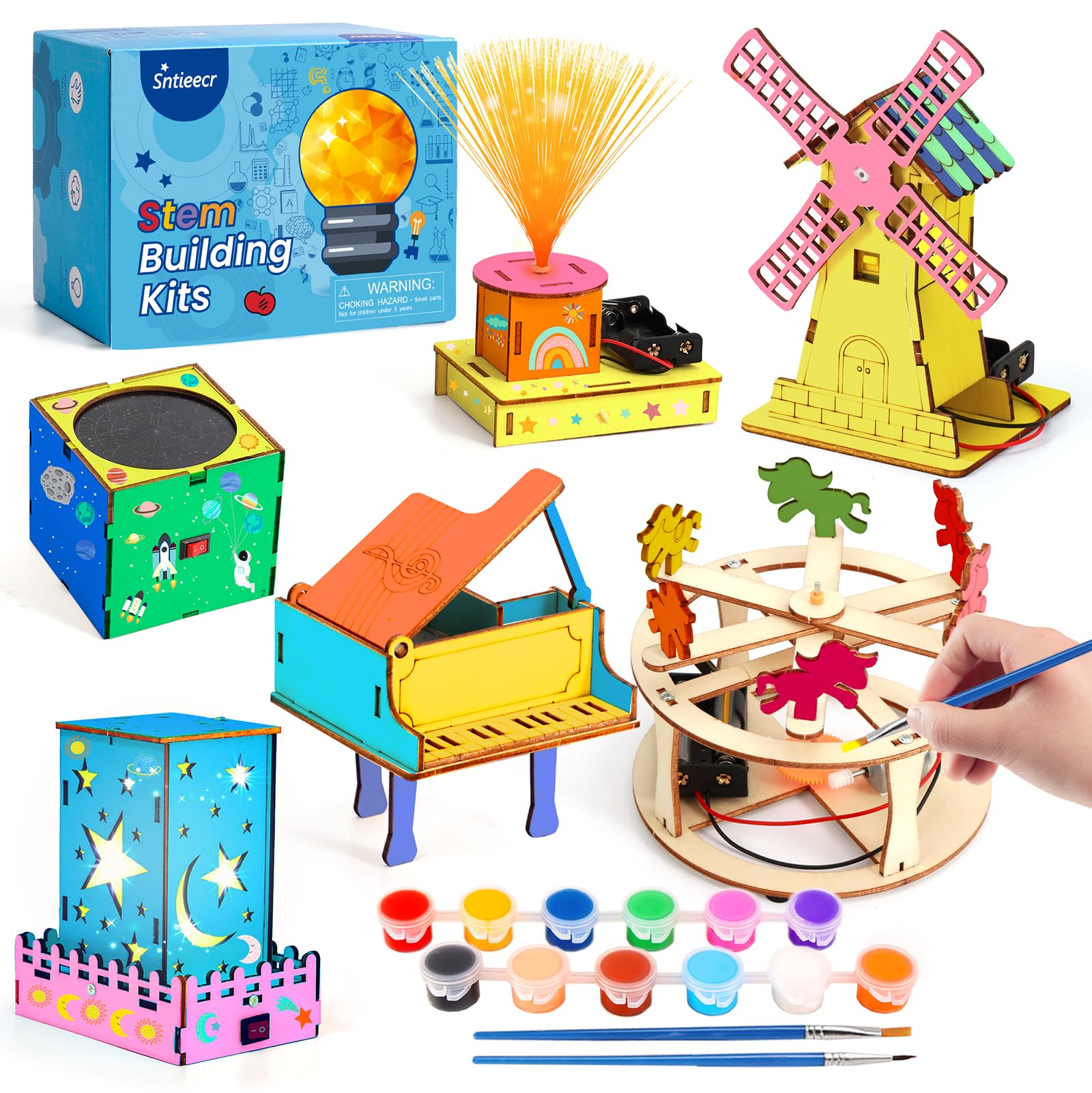 Sntieecr 6 in 1 STEM Science Kits for Kids Age 8-12, Wooden Electric Circuit Kit for Science Experiment Educational Projects STEM Building Toys Ideal Gifts for Boys and Girls