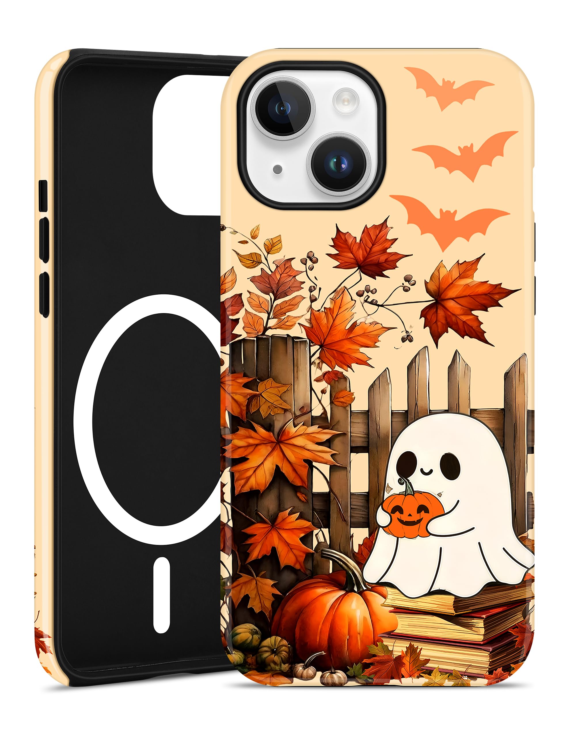 Jusy Compatible with MagSafe Halloween Phone Case for iPhone 14 Plus, Cute Aesthetic Magnetic Soft TPU and Hard PC Protective Phone Cover for Women Girls（Matte） - Maple Leaf