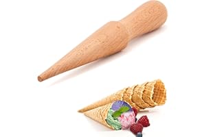 MaxoPro Ice Cream Waffle Cone Roller – 8.6 Inch Strong & Smooth krumkake cone roller - Wooden Pizzelle Cone Mold – Non-Slip Handle Waffle Cone Shaper Tool