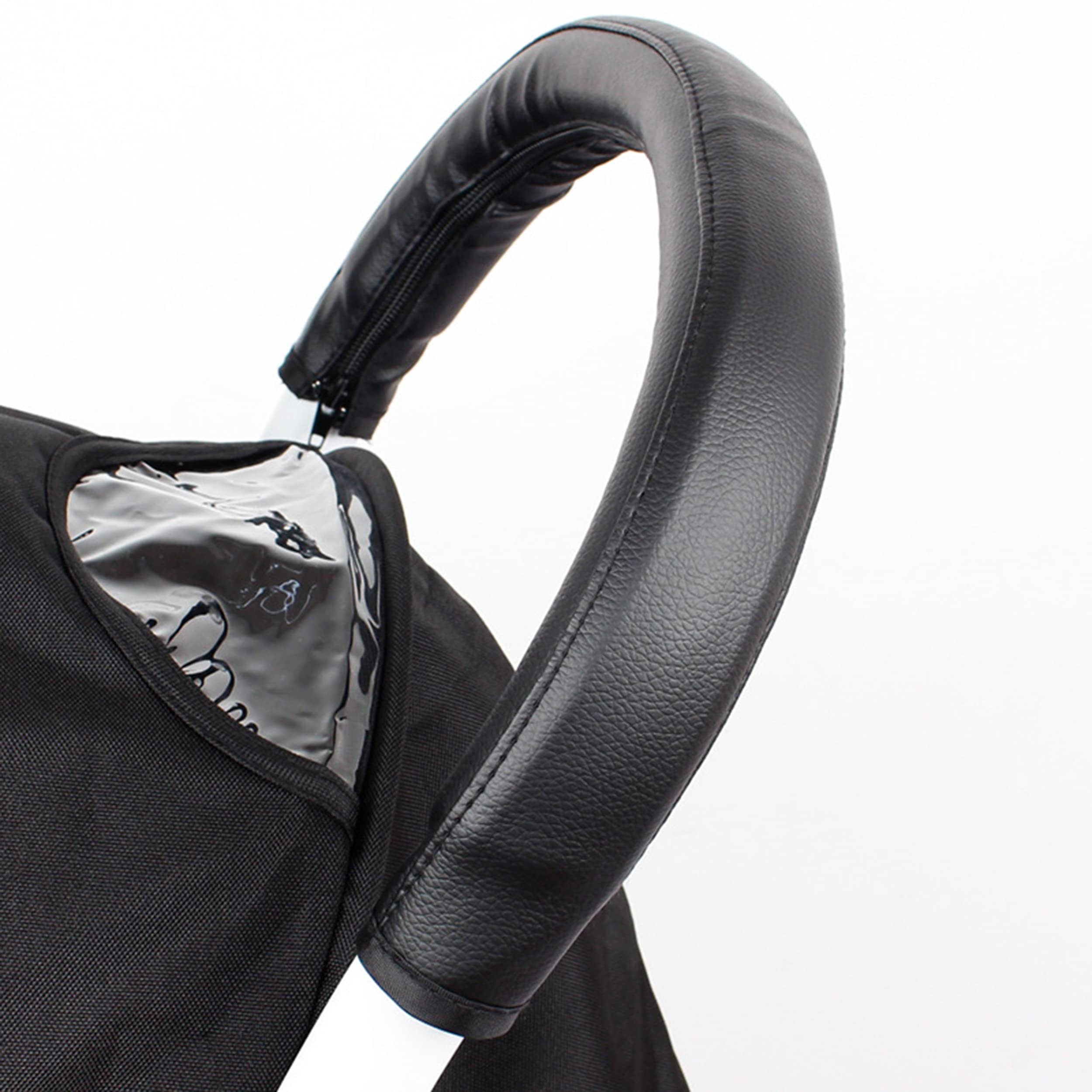 Stroller Handle Cover,Handle Sleeve Cover, Grip Bar, Replacement, Compatible with BBZ Yoya Stroller Armrest Bumper Bar Accessories Zipper Open Vegan Leather - Black