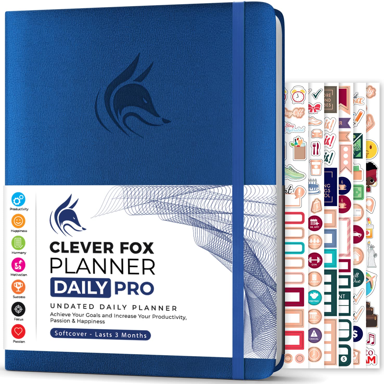 Clever Fox Planner Daily PRO - Daily Life Planner and Gratitude Journal to Increase Productivity, Time Management and Hit Your Goals, Undated, A4 Size - 21.5x28cm, Lasts 3 Months (Mystic Blue)