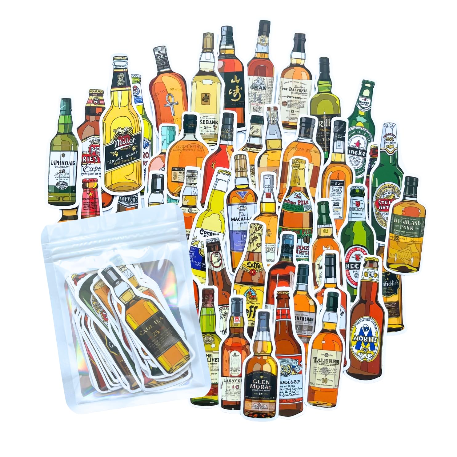 HNTR® Beer Bottle Stickers | 50 Craft Beer & Whiskey Stickers for Adults | Fun Bar & Gift Stickers for Men, Scrapbooks & Laptops — image 1