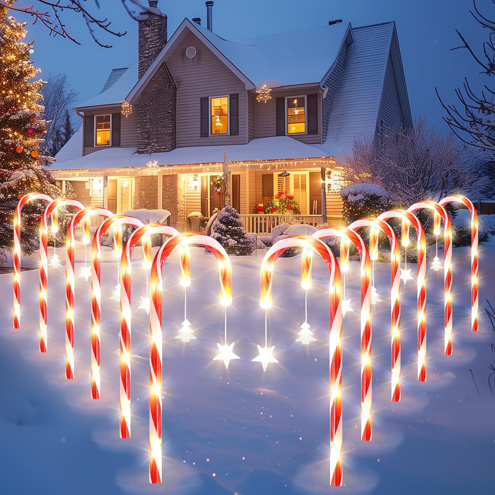 FWLWTWSS Solar Christmas Lights Outdoor With 8 Modes, 12 PCS Solar Candy Cane Lights, LED Powered, Xmas and Garden Lights for Yard Patio Pathway Decoration