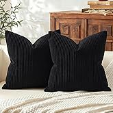 Mecatny Corduroy Decorative Throw Pillow Covers 18x18 Set of 2 for Sofa Living Room, Soft Neutral Boho Couch Pillow Covers for Home Decor, Black