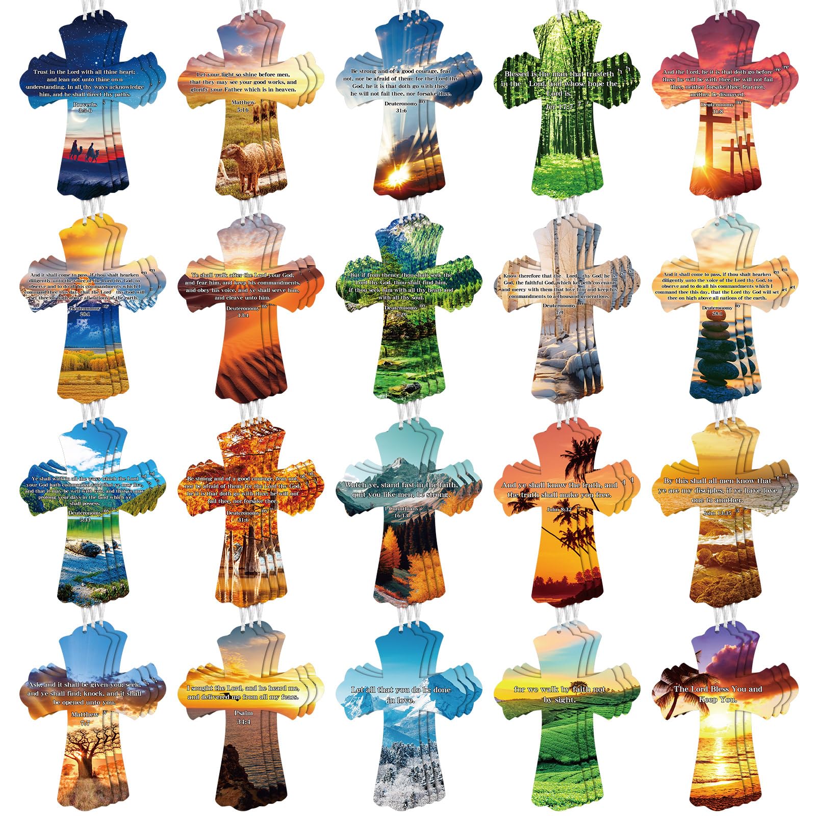 Photo 1 of PerKoop 60 Pcs Bible Verse Christian Bookmarks Religious Cross Shaped Bookmarks Bulk Church Book Marks with Scriptures for VBS Church Gifts Bible Sunday School Study Supplies Prizes, 5.9 x 4 Inch