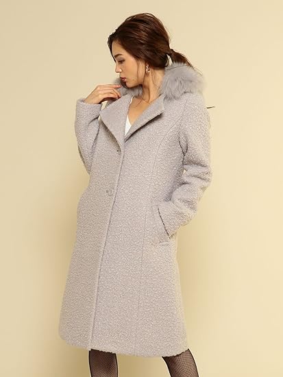 Amazon ロイヤルパーティー Royal Party ファー付シアリングコート グレー 1 コート ジャケット 通販