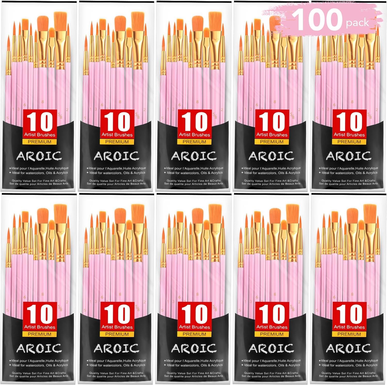 AROIC Painting Brushes Set, 10 Packs /100