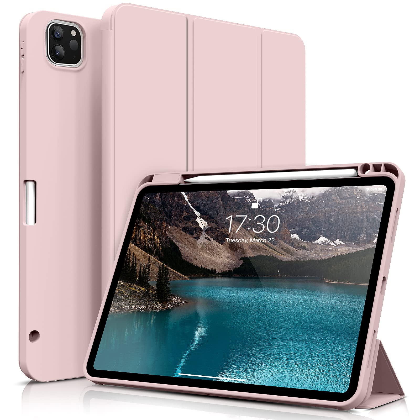 ZOYU Case for 11 inch iPad Pro 4th/3rd Generation 2022/2021, Trifold Stand Protective Case with Pencil Holder, Auto Sleep/Wake, Soft Slim TPU Back Cover, for iPad 11" Pro 2nd 1st Gen 2020 2018 - Pink