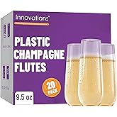 INNOVATIONS 20-Pack Stemless Plastic Champagne Flutes | 9.5 oz Clear Disposable Champagne Glasses, Shatterproof PET Drinkware for Weddings, Parties, Catering & Events – by Maryland Plastics