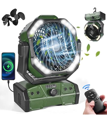 ZWOOS Ventilateur Camping USB Rechargeable 10400mAh – 4 Vitesses Silencieuses, LED 3 Niveaux, Suspendable/Table/Mural, Idéal Tente Pique-Nique Noir ZWOOS Ventilateur Camping USB Rechargeable 10400mAh – 4 Vitesses Silencieuses, LED 3 Niveaux, Suspendable/Table/Mural, Idéal Tente Pique-Nique Noir