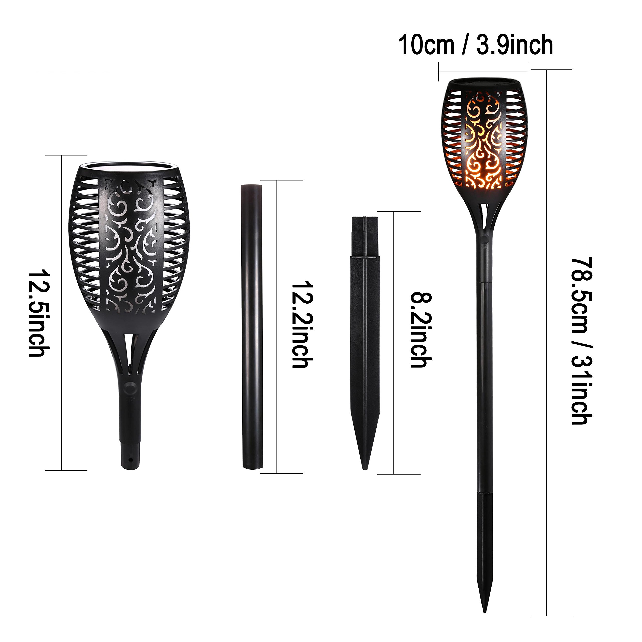Solar Torch Light, Waterproof Flickering Flame Light Outdoor Decorations/Landscape Led Solar Lamps Garden Patio Lawn Yard, Security Powered Solar Spotlights Decor Driveway Dusk To Dawn (4 Pack)