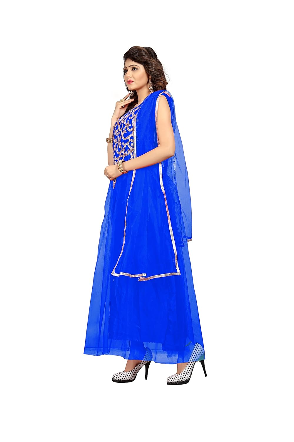 florence women's net blue party wear designer semi-stitched gown(gc008-new)