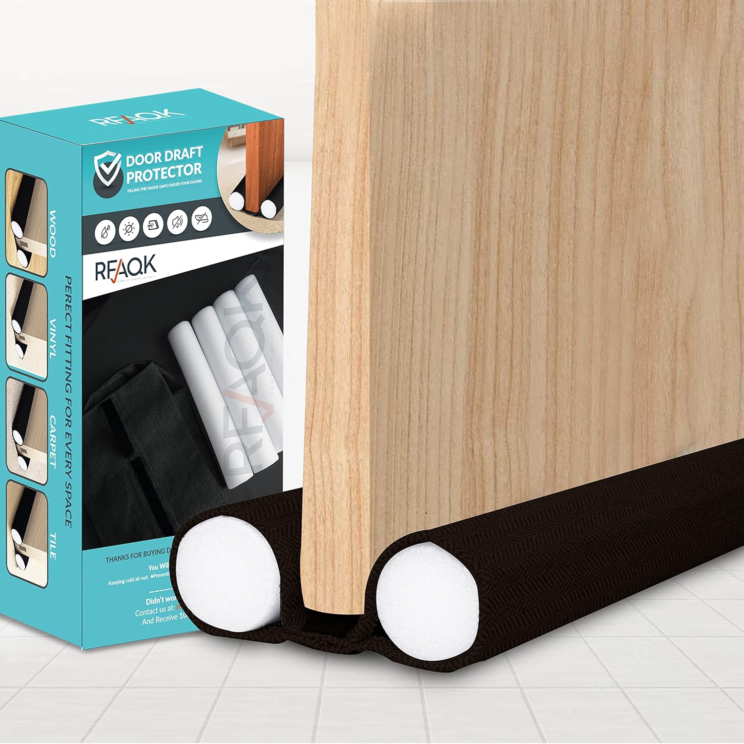 Draft Stoppers - Under Door Draft Stopper for Bottom of Doors Weather Stripping Door Seal 38 inches for Interior/Exterior Doors –Under Door Light Stopper, Door Sound Proof and Noise Proof (DR-Black)