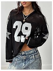 BEAUDRM Women's Y2k Jersey Shirt Oversized Graphic