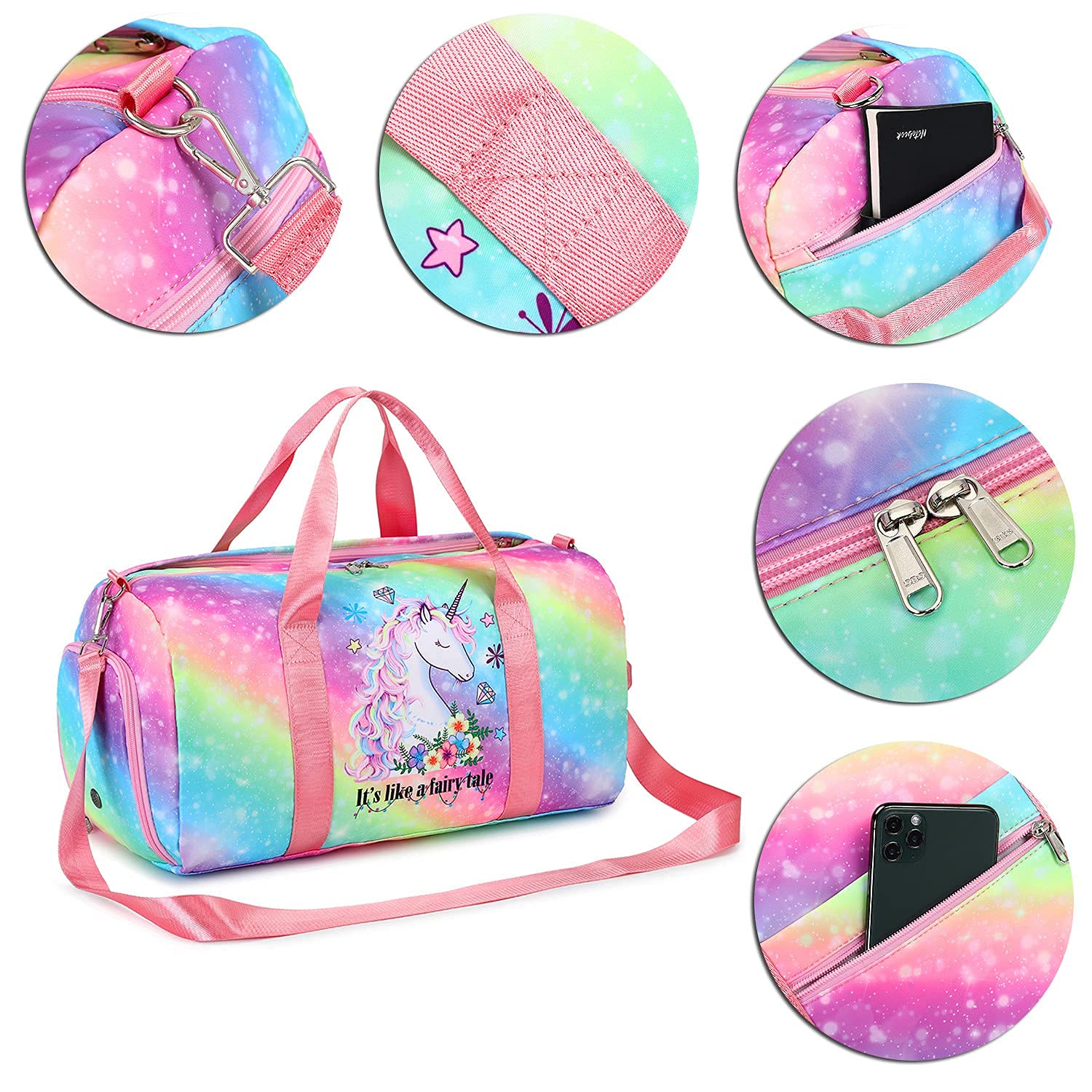 Duffle Bag for Girls Kids Gym Bag Women Workout Sports Travel Bag Weekender Overnight Bag with Shoe Compartment and Wet Pocket