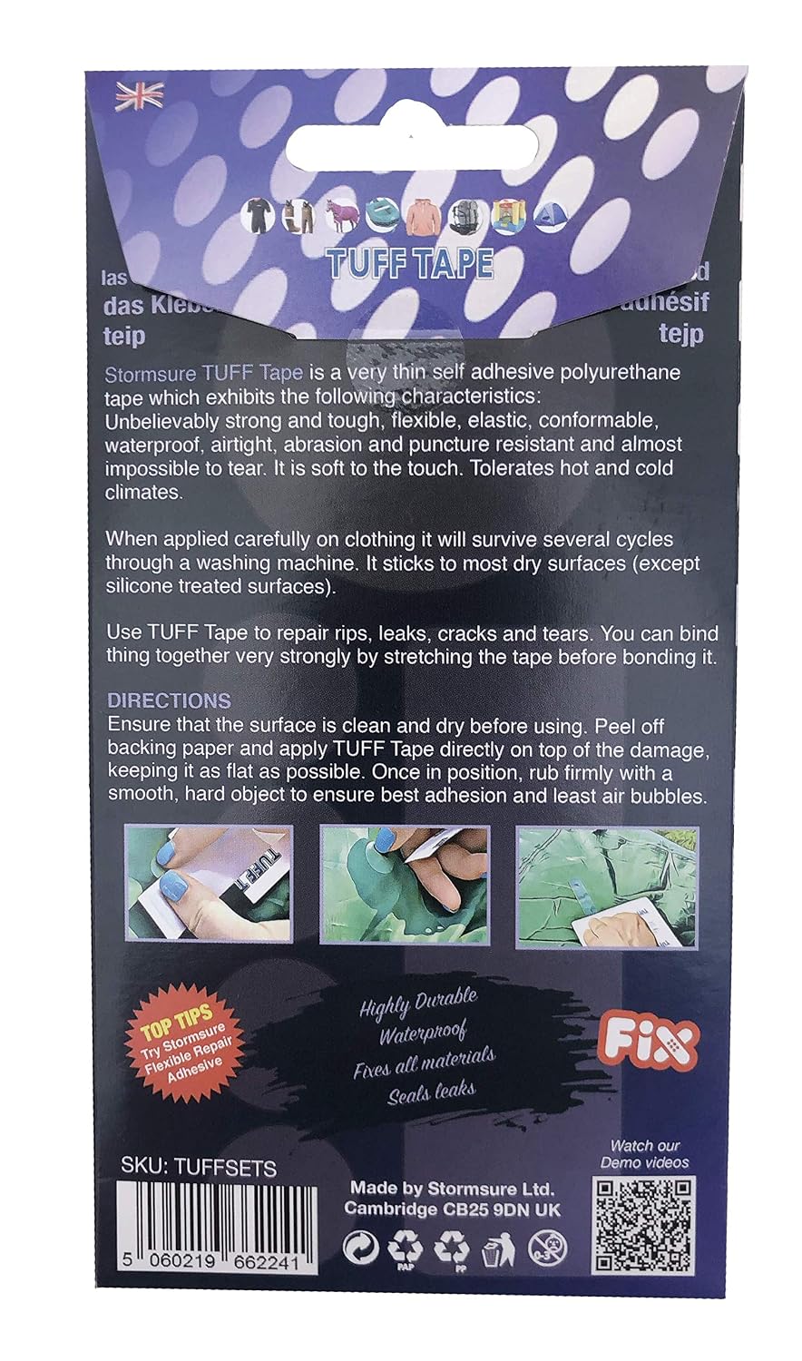 TUFF Tape Pack of 6 Assorted Patches - Waterproof, Self-Adhesive, Durable for Tent Jacket, Backpack, Inflatable Repairs - Image 3