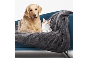 Nobleza Waterproof Dog Blanket, Reversible Super Soft Warm Fluffy Sherpa Fleece Dog Blanket for Couch, Pee Urine Proof Washable Pet Blanket for Small Medium Large Dogs & Cats, 40" × 47" Grey