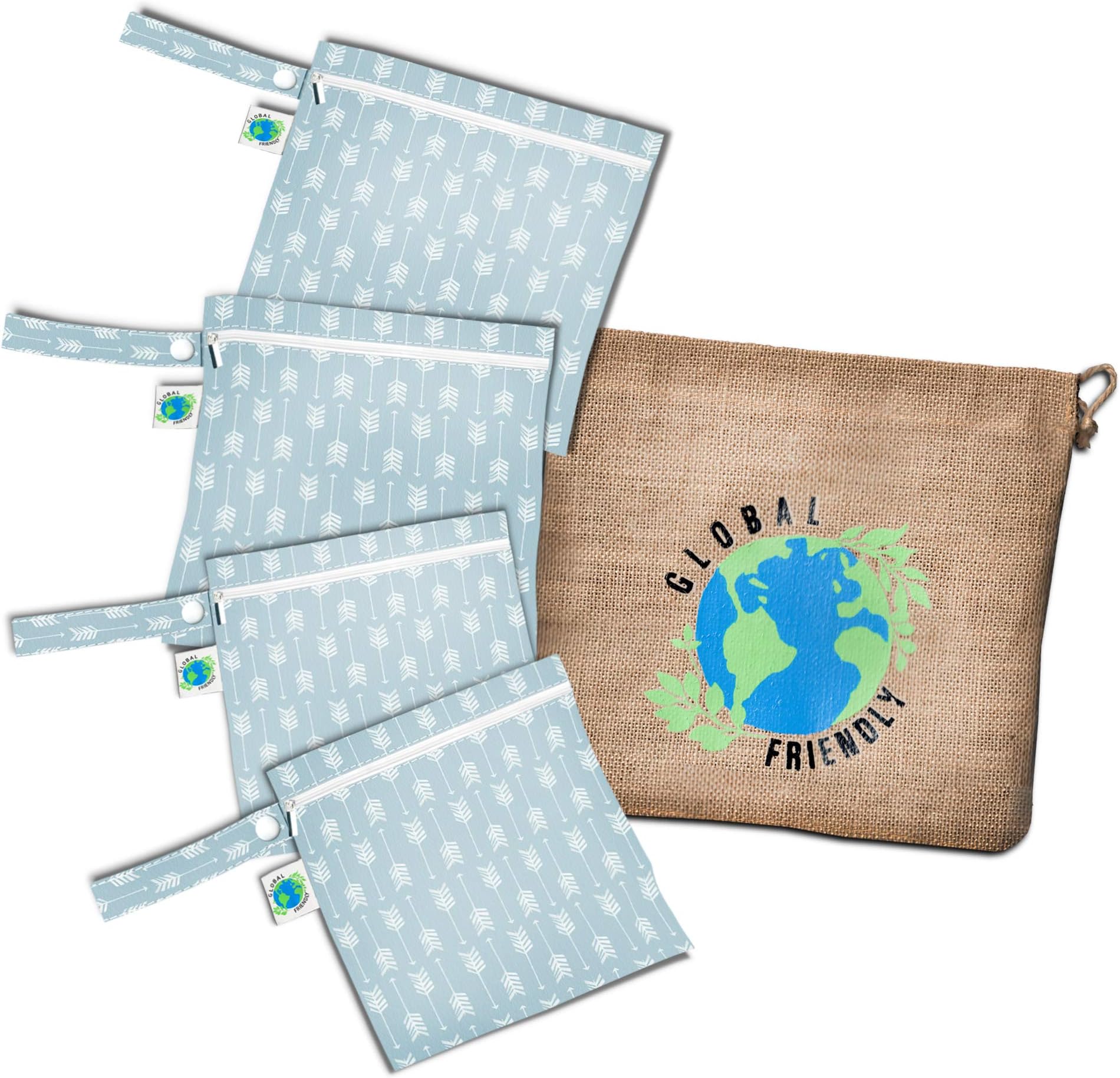 Global Friendly 4-pack Reusable Snack Bags, Sandwich and Lunch bags that are Non-toxic, Phthalate, PVC, Lead Free and Easy to Clean Bags With FREE Jute Bag NEW AND UPGRADED BAGS