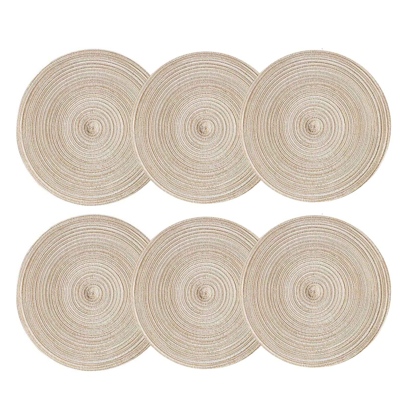 Abuzhen 15 Inch Round Placemats Set of 6 Polyproplene and Cotton Table Mats for Dining Tables (Beige, 6)