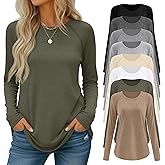 Velvelhall 8 Pack Women's Long Sleeve Shirts, Raglan Crew Neck Tops Tunic Loose Fit Casual Basic Tee Shirt