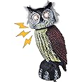 Hausse Solar Fake Owl Decoy Scare Birds Away, Solar Powered Motion Activated Scarecrow Deterrent Owl with Glowing Eyes, Scary Sound & Rotate Head, Nature Enemy Bird Repellent for Outdoor Garden Yard