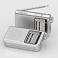 TOMASHI Portable AM FM Radio – Transistor Radio with Telescopic Antenna, Large Tuning Knob, Battery Powered, 3.5mm Headphone Jack, Suitable for Senior, Outdoor (Silver)