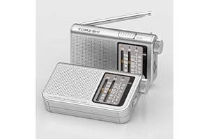 TOMASHI Portable AM FM Radio – Transistor Radio with Telescopic Antenna, Large Tuning Knob, Battery Powered, 3.5mm Headphone Jack, Suitable for Senior, Outdoor (Silver)