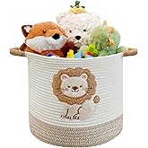 Mzzelry Toy Storage Basket(12"x12"), blanket basket, Cotton Rope Woven Laundry Hamper with Cute Embroidered Lions for Nursery, Living Room, Laundry (Lion)