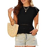 AceNest Womens Summer Tops Trendy Crochet Peplum Tops Cute Sweeater Vests Cap Sleeve Blouses for Women Boho Flowy Ruffle Tank
